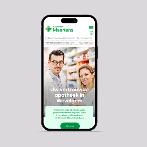 Pharmaceutical website with the title 'Apotheek Family website (mobile version)'