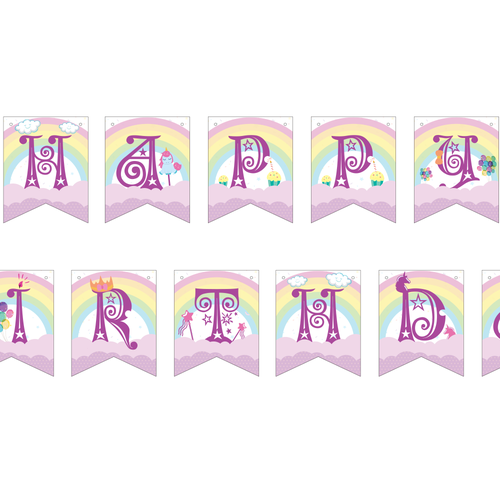 Unicorn artwork with the title 'Birthday Flags - Unicorn Theme'