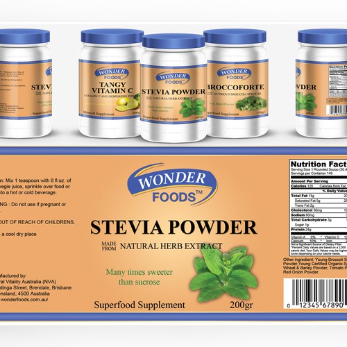 Pharmacy label with the title 'Wonderfoods'