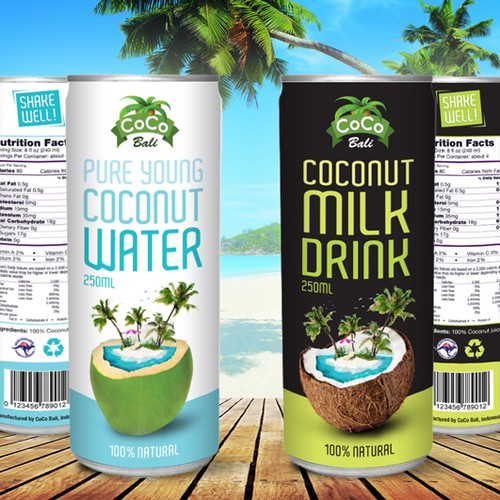 Coconut packaging with the title 'Coconut Water & Milk Drink'