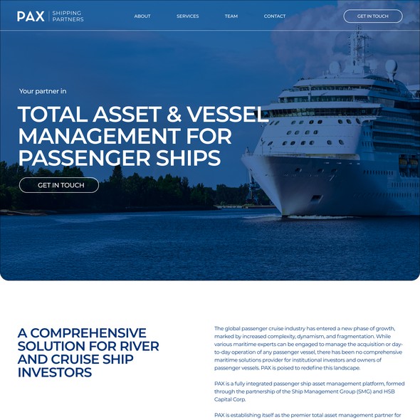 Hotel website with the title 'Website design for a fully integrated passenger ship asset management platform'