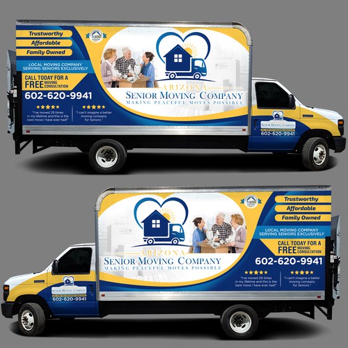 Vehicle graphic design with the title 'Truck Wrap for Arizona Senior Moving Company'