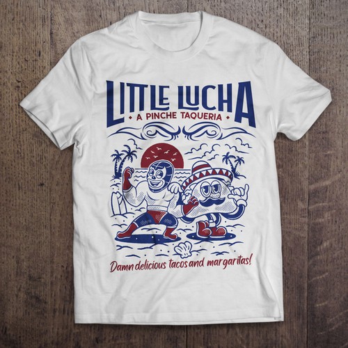 Mexican restaurant design with the title 'Little Lucha retro mascot tshirt illustration'