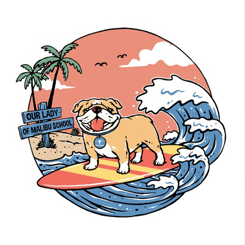 Surfing t-shirt with the title 'Surfing Bulldog'
