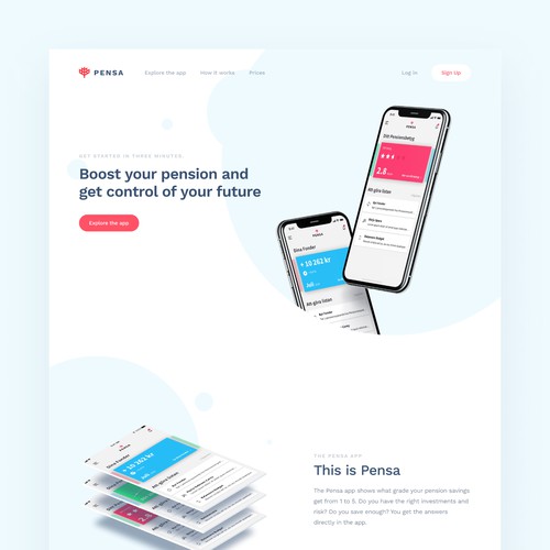 Light website with the title 'Landing page for Pensa app'
