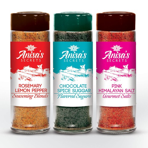 Spice label with the title 'We need a modern, bold, beautiful label for our seasoning line. '