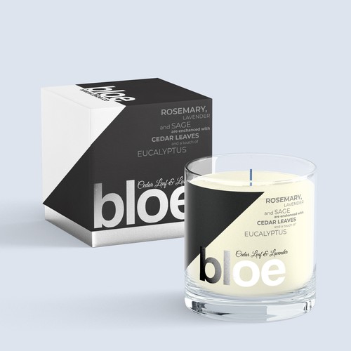 Silver foil packaging with the title 'Modern Package Design for Luxury Candle Company'