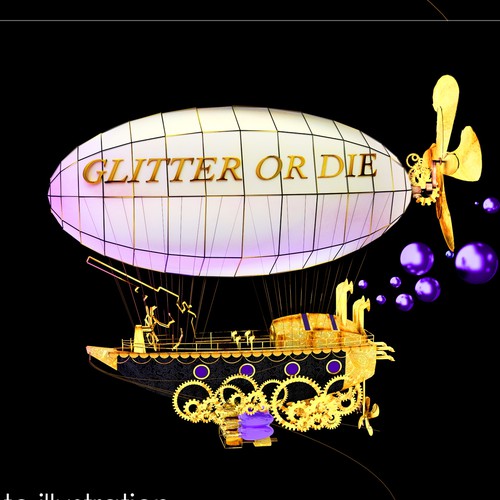 Gold illustration with the title 'Airship for an illustration card'