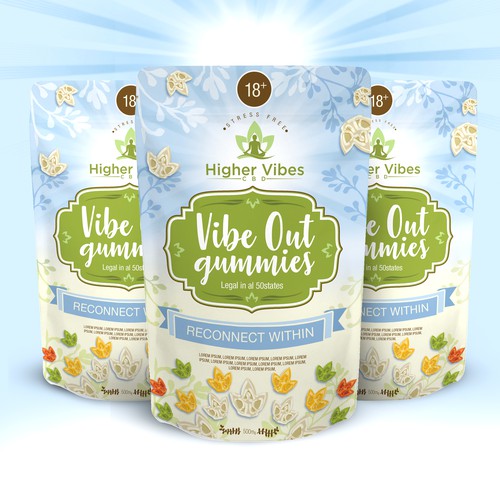 Cannabis packaging with the title 'Packaging design for Vibe Out Gummies'