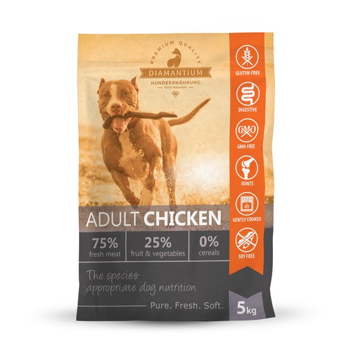 Dog food packaging with the title 'Modern package design concept for Diamantium dog food'