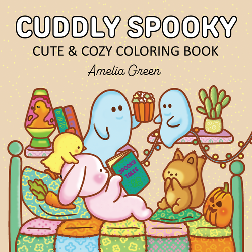 Coloring design with the title 'cuddly spooky- coloring book'