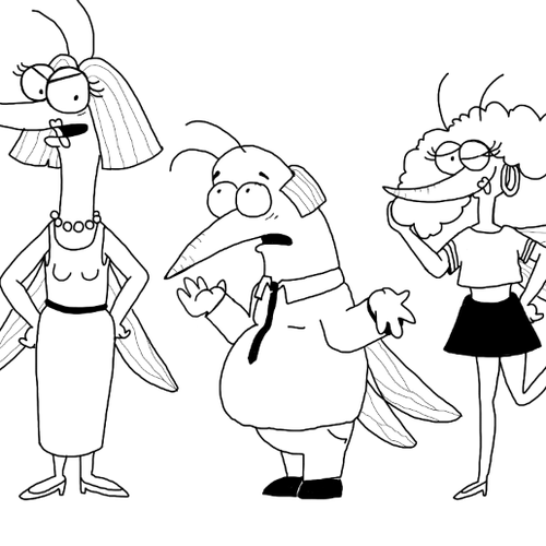 Drawing design with the title 'Mosquito family sketch'