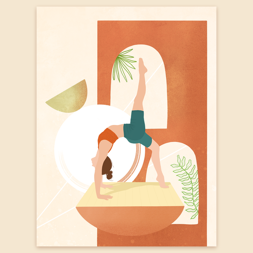 Yoga illustration with the title 'Yoga themed illustration'