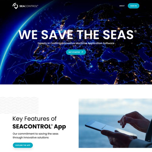 Marketing website with the title 'SEACONTROL APP'