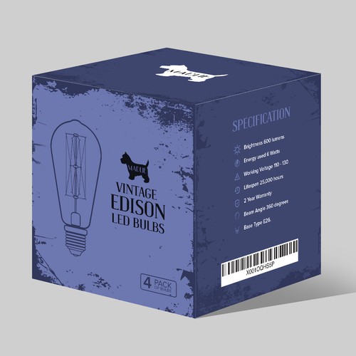 Home packaging with the title 'Vintage Edison LED Bulbs Box '