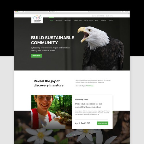 Nonprofit website with the title 'Earthplace'