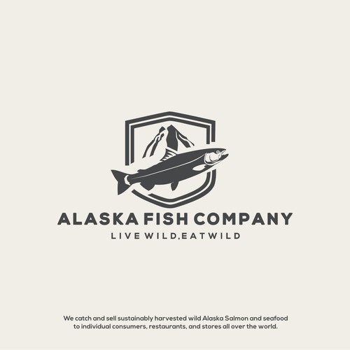 Salmon logo with the title 'Bold Logo For Alaska Fish Company'