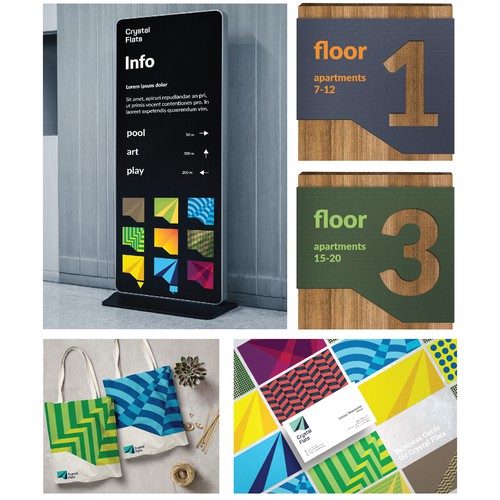 Apartment brand with the title 'brand identity concept for Crystal Flats, a new housing project.'