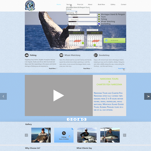 Diving design with the title 'Create a landing page for Narooma Tours & Charter Fish Narooma'