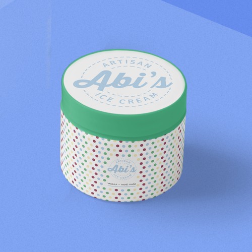 Ice cream label with the title 'Abi's Ice Cream Hand Made pot'