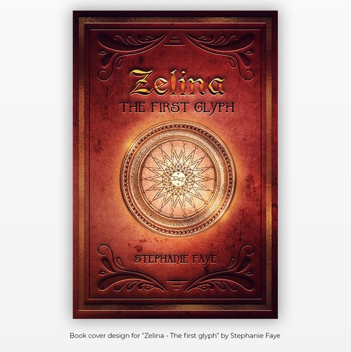 Leather design with the title 'Cover design for a fantasy book'