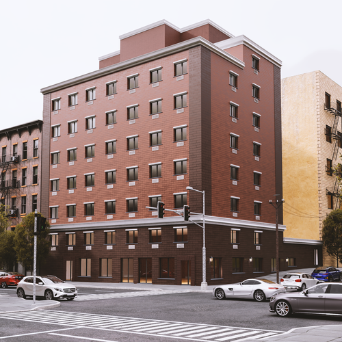 Architecture design with the title 'D Rendering for a building in Brooklyn'