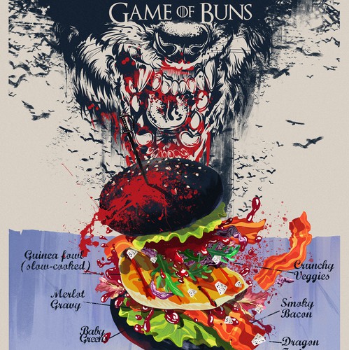 Adobe Photoshop artwork with the title 'Crazy Wolf Game of Buns'