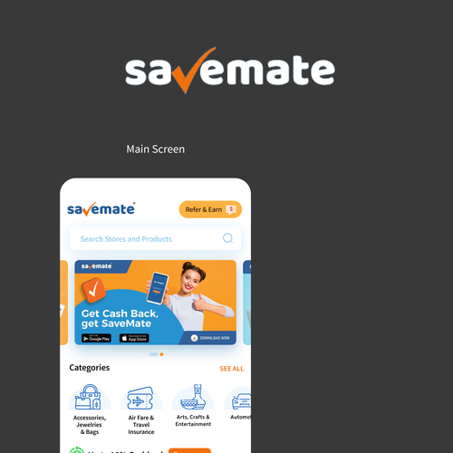 Coupon design with the title 'New APP Design for Cash Back Rewards!'
