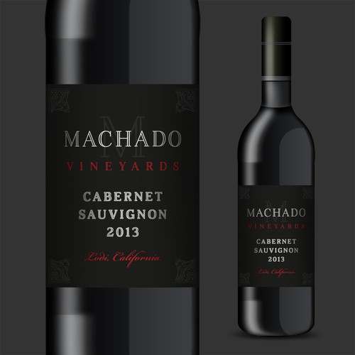 Black label with the title 'Wine Label for Machado Vineyards'