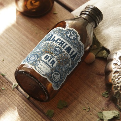 Gin label. Hand drawn.