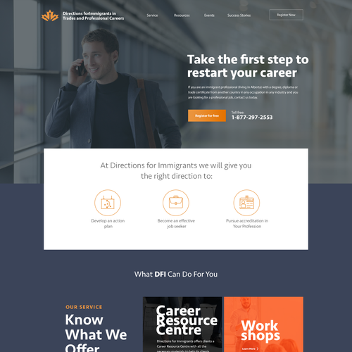 Career design with the title 'Immigrant career website'