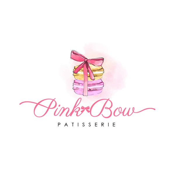 Macaron design with the title 'Playful logo for Pink Bow Patisserie'