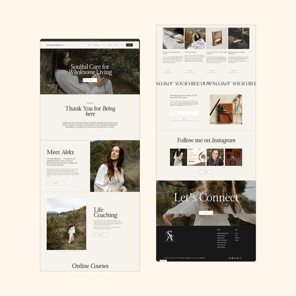 Blog website with the title 'Soulful Editorial Style Squarespace Site for Coach + Writer'