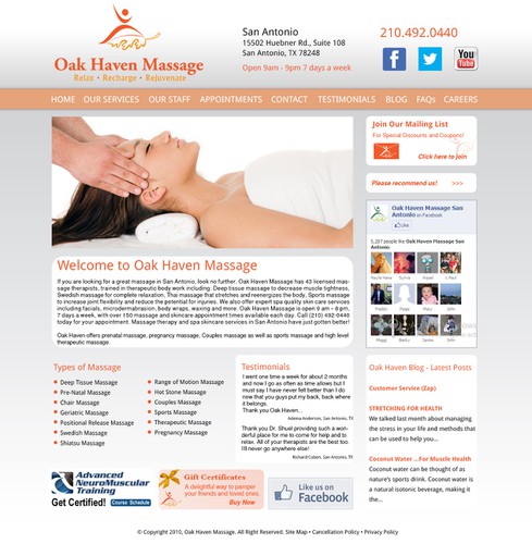 Massage design with the title 'Website design for Oak Haven Massage'