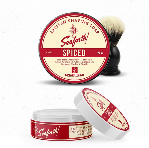 Shaving design with the title 'Bringing back a 1940's brand. Shaving Soap label with vintage inspiration.'