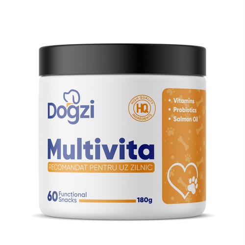Dog packaging with the title 'DOG MULTIVITAMINS'