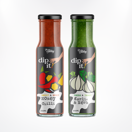 Fun packaging with the title 'Bold label for sauce'