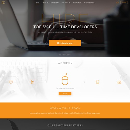 Black website with the title 'Website for hiring developers'
