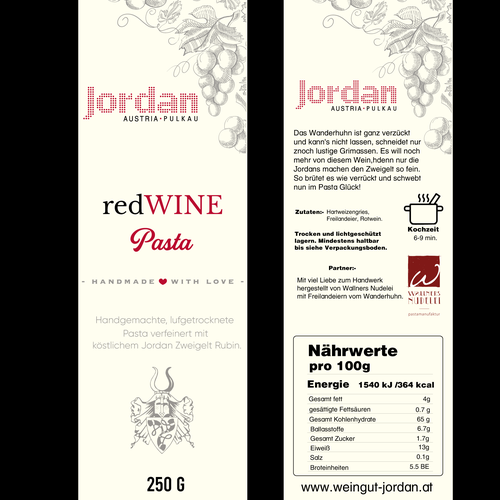 Pasta design with the title ' label for handmade wine infused pasta.'