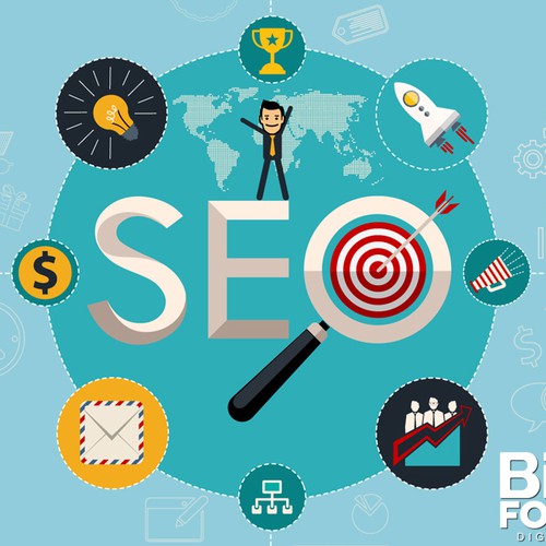 SEO design with the title 'Facebook Newsfeed Banners Ads for SEO & Social Media'