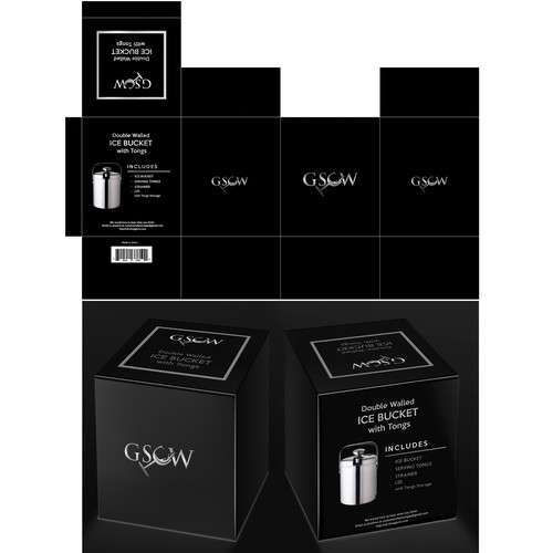 Black packaging with the title 'Box for Small Ice Bucket'