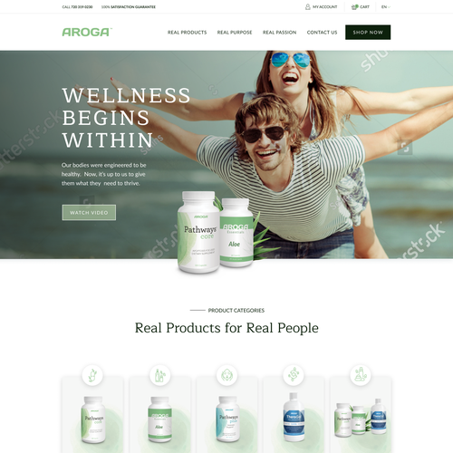 Beauty website with the title 'Redesign nutritional supplement home page '
