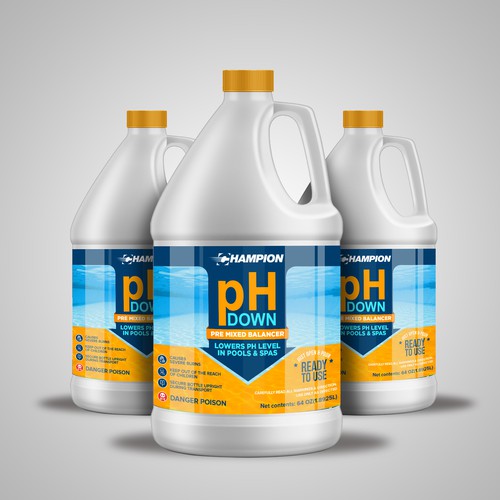 Swimming pool design with the title 'swimming pools  PH level liquid label'