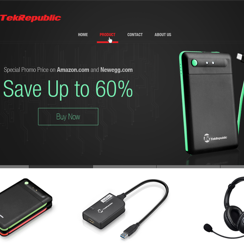 Gadget design with the title 'Landing Page for Awesome Consumer Electronics Company!'