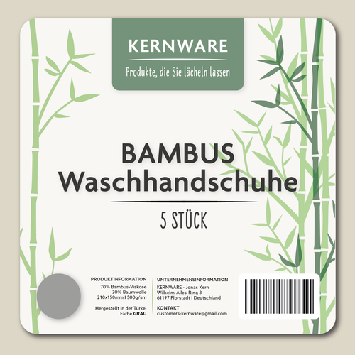 Sticker label with the title 'Etikett für einen Bambus-Waschhandschuh'