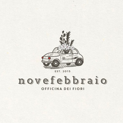Flower logo with the title 'NOVEFEBBRAIO officina dei fiori'