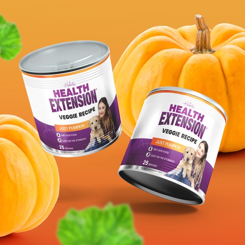 Pumpkin design with the title 'Dog food can label'