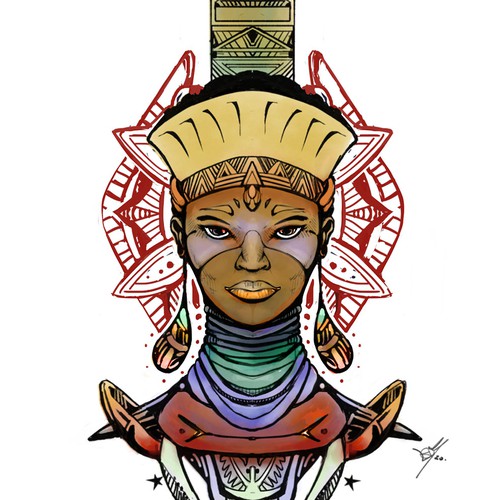 Female warrior design with the title 'Tattoo design for Afro Warrior Godess'