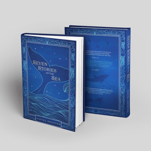 Whale design with the title 'Seven Stories of the Sea'