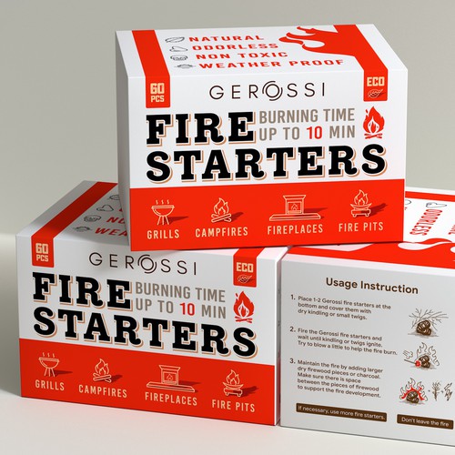 Wood packaging with the title 'Fire Starters '